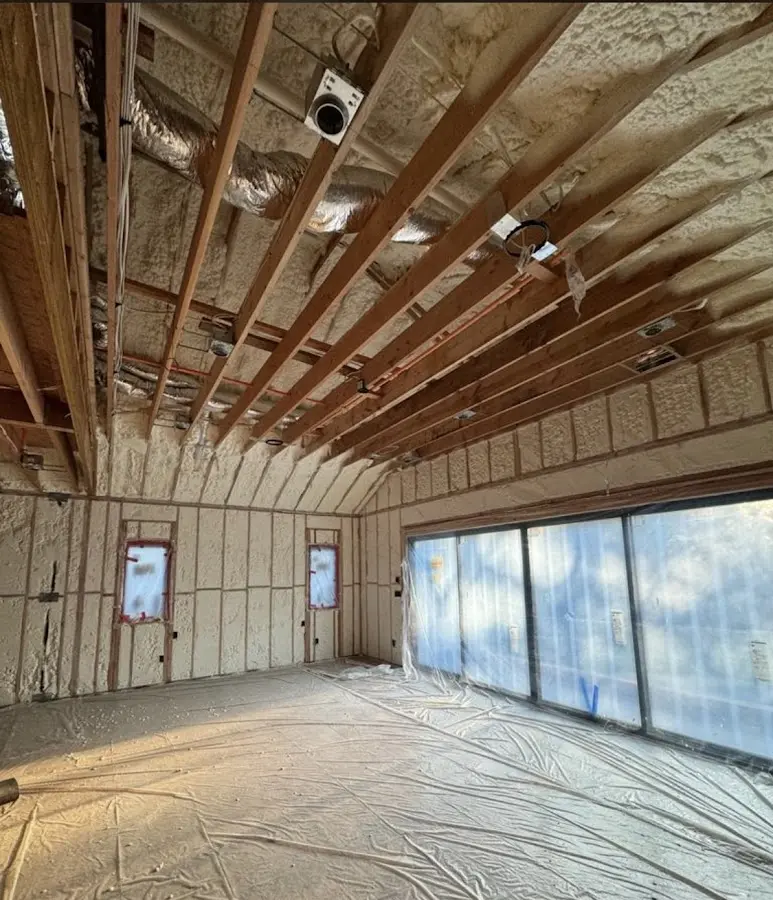 Interior walls and ceiling insulated with spray foam during new construction in Lacey